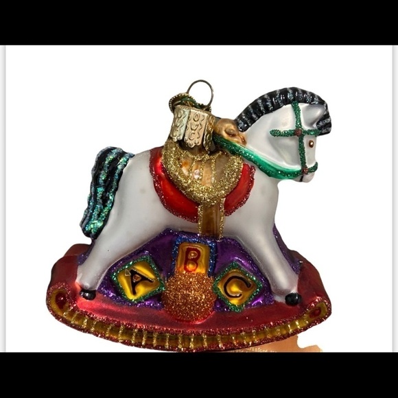 LOT OF 2 OLD WORLD CHRISTMAS TREE ORNAMENTS SANTA & ROCKING HORSE IN BOXES - Picture 4 of 9